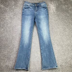 Express Skyscraper Jeans Women’s 2 Blue Slim Boot High Rise Light Wash Split Leg